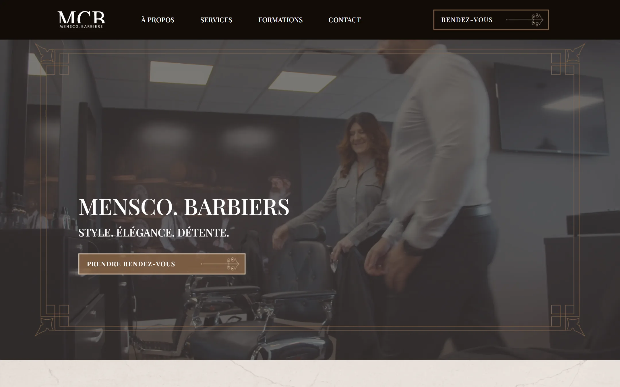 Page d’accueil du site de Mensco Barbiers